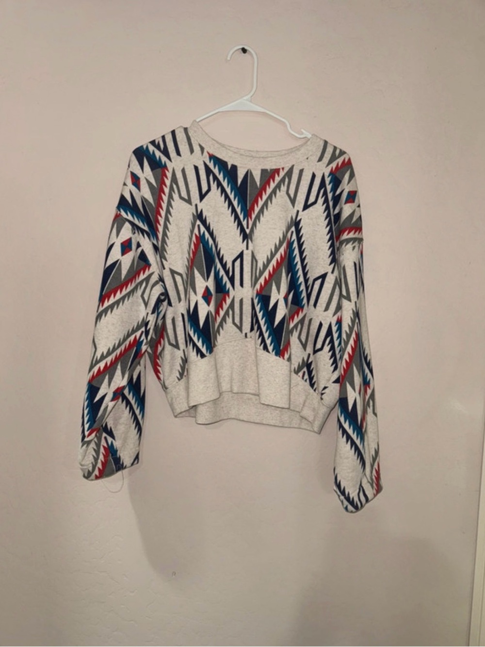 Ariat Cream Crewneck Sweater with Blue & Red Geometric Print